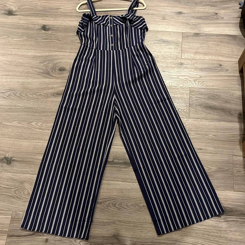 Large Navy and white pinstripe jumpsuite.